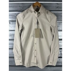 Burberry Shirt Womens UK 6 US 4 Beige Long Sleeve Button Up Uniform Work NEW